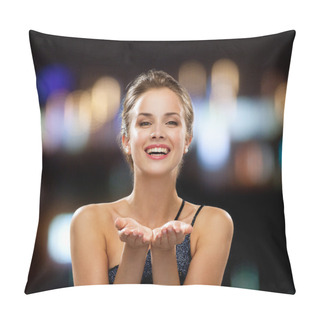Personality  Laughing Woman In Evening Dress Holding Something Pillow Covers