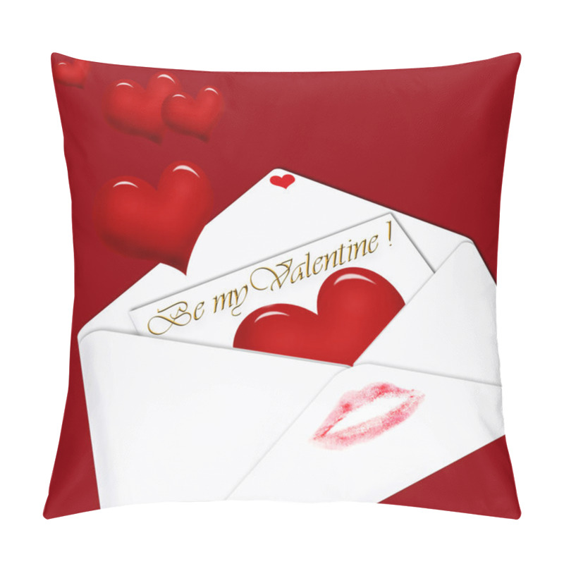 Personality  White envelope with love letter inside and hearts on dark red background pillow covers