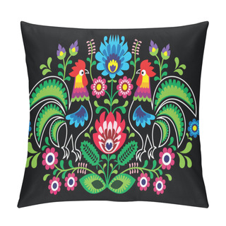 Personality  Polish Floral Embroidery With Cocks - Traditional Folk Pattern Pillow Covers