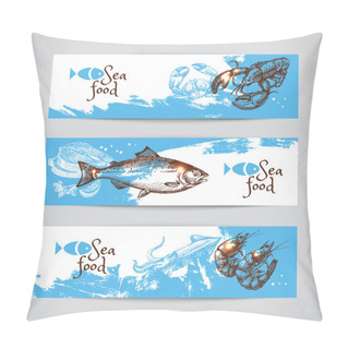 Personality  Hand Drawn Sketch Seafood  Banners. Pillow Covers