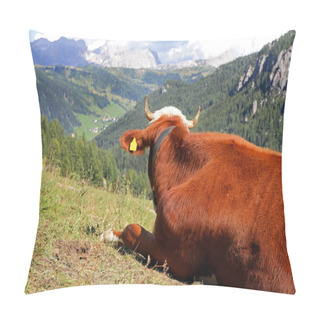 Personality  A Simmental Beef Enjoys The View In The Mountains Pillow Covers