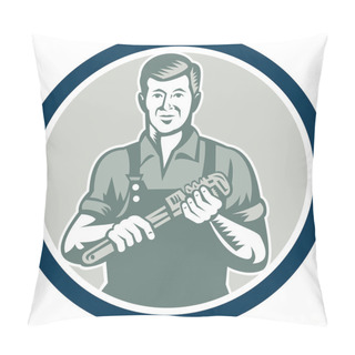 Personality  Plumber Holding Monkey Wrench Circle Retro Pillow Covers