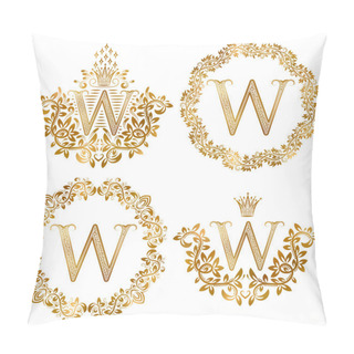 Personality  Golden W Letter Vintage Monograms Set. Pillow Covers