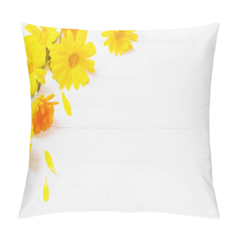 Personality  Calendula (Marigold) herbal tea  on white wooden table pillow covers