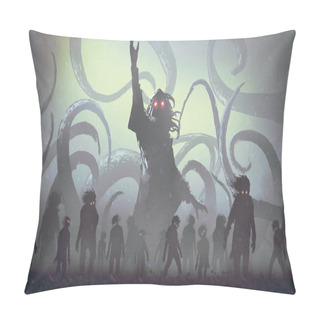 Personality  Undead Sorcerer Casting A Spell, Digital Art Style, Illustration Painting Pillow Covers