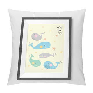 Personality  Adorable Painting With Lovely Whales Pillow Covers