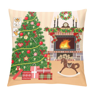 Personality  Christmas Decorated Room With Christmas Tree Pillow Covers