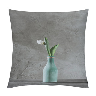 Personality  White Spring Tulip In Blue Vase On Grey Surface Pillow Covers
