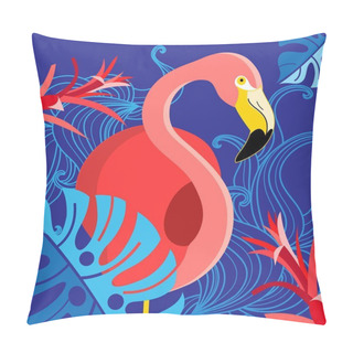 Personality  Tropical Illustration With A Portrait Of A Red Flamingo Pillow Covers