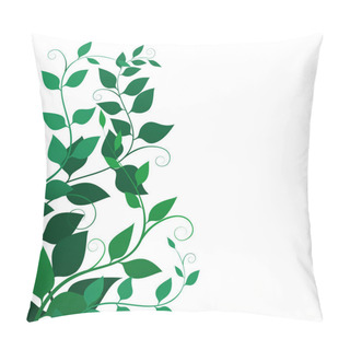 Personality  Background With Green Leaves And Curls , Vector Illustration. Branches Pillow Covers