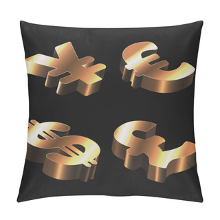 Personality  Vector Set Of Golden Signs With Dollar, Euro, Pound Sterling And Yen. Pillow Covers