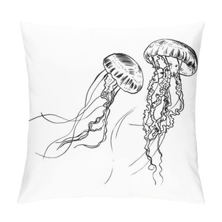 Personality  Vector Illustration Jellyfish. Painted By Hand. Pillow Covers