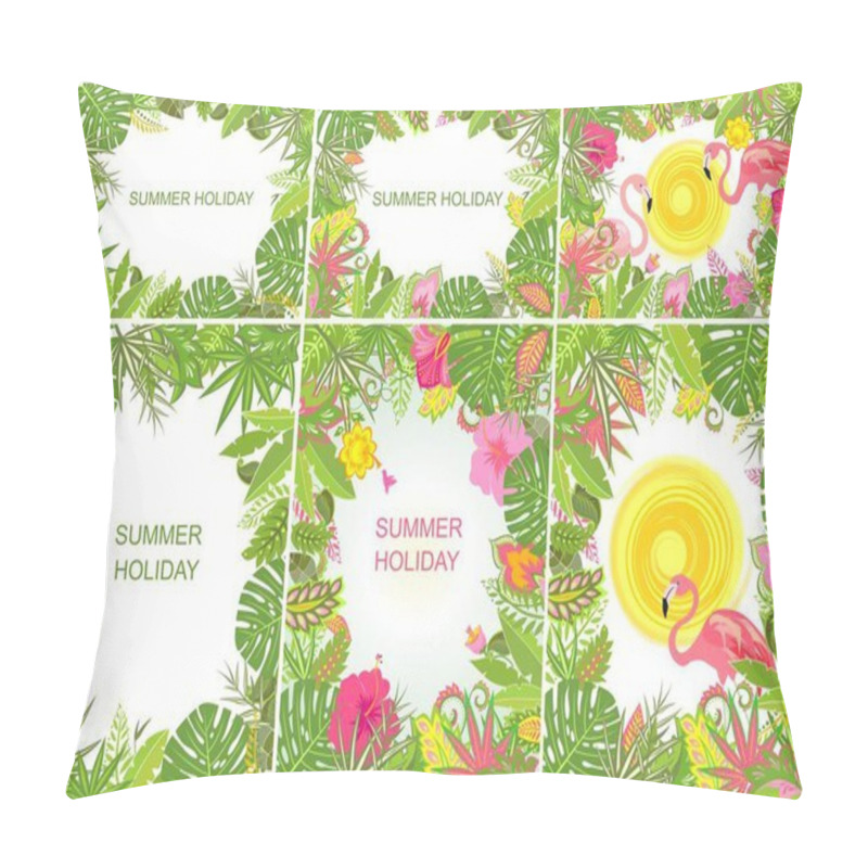 Personality  Summery tropical backgrounds with exotic flowers, leaves and flamingo pillow covers