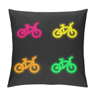 Personality  Bike Hand Drawn Transport Four Color Glowing Neon Vector Icon Pillow Covers