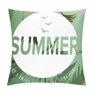 Personality  Fresh Tropical Green Leaves On Green Background With Summer Illustration  Pillow Covers