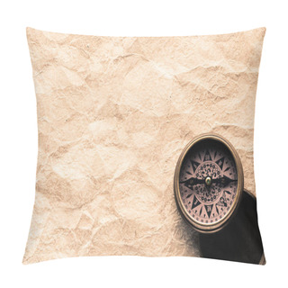 Personality  Top View Of Navigation Compass On Blank Crumpled Paper Pillow Covers