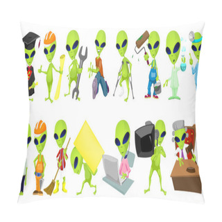 Personality  Vector Set Of Aliens Profession Illustrations. Pillow Covers