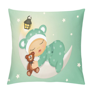 Personality  Illustration Of Baby Sleeping On The Moon Pillow Covers