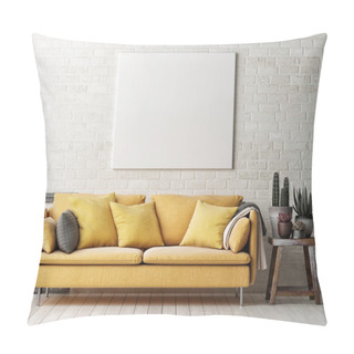 Personality  Mock Up Poster With Yellow Sofa, Cactus And Wooden Frame Pillow Covers
