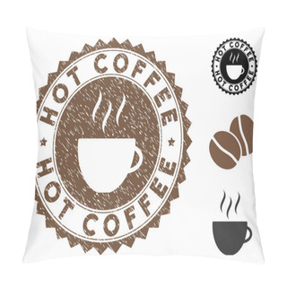 Personality  Grunge Textured Hot Coffee Stamp Seal With Coffee Cup Pillow Covers