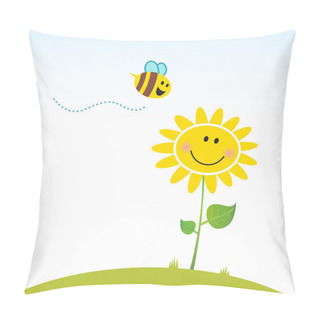 Personality  Spring & Nature: Happy Yellow Flower With Bee Pillow Covers