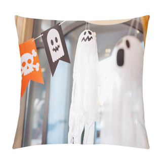Personality  Scary Ghosts And Flags With Skulls Lying As Decorations For Halloween Children Party Pillow Covers