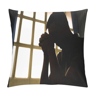 Personality  Silhouette Of Man Praying With Rectangular Window Frames Background Pillow Covers