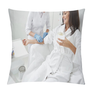 Personality  Doctor Attaching Intravenous Drip On Lady Hand While She Drinking Water Pillow Covers
