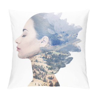 Personality  Double Exposure Of Female Face And Rocky Landscape Pillow Covers