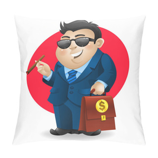 Personality  Businessman Smoking Cigar And Holds Suitcase Pillow Covers