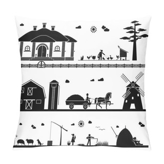 Personality Set Of Pictogram Icons Presenting Various Work On The Farm.  Pillow Covers