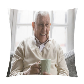 Personality  Head Shot Happy Smiling Mature Man Holding Cup Of Tea Pillow Covers