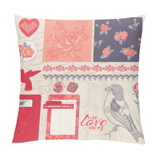 Personality  Scrapbook Design Elements - Vintage Roses And Birds - In Vector Pillow Covers