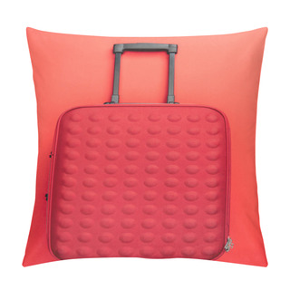 Personality  Top View Of Travel Bag On Red Background  Pillow Covers
