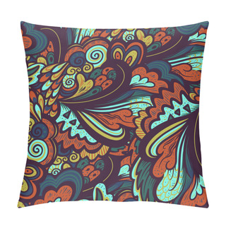 Personality  Bright Colorful Hippie Seamless Psychedelic Pattern With Abstract Curly And Plant Elements. Pillow Covers