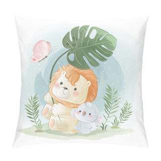Personality  Little Safari Lion Playing With A Leaf Pillow Covers