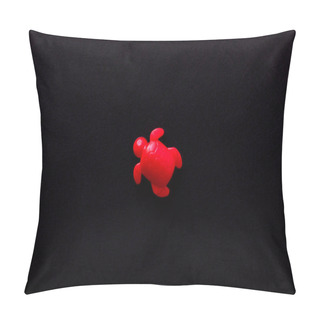 Personality  Top View Of Bright Red Plastic Turtle Isolated On Black Pillow Covers