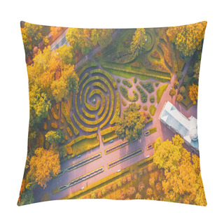 Personality  Aerial View Flight Over Autumn Valley Park With Trees, Walking Paths Among The Bushes Of Mazes Pillow Covers