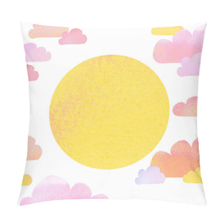 Personality  Cute Minimal Cartoon Style Illustration Of Pastel Rose Clouds And Sun With Watercolor Texture. Isolated On White Background Pillow Covers