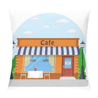 Personality  Cafe Shop Exterior. Pillow Covers