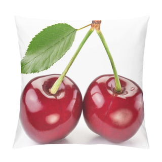 Personality  Two Perfect Sweet Cherries With The Leaf. Pillow Covers