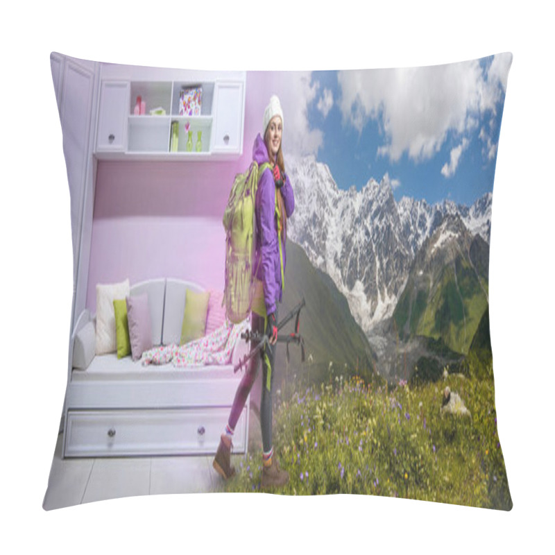 Personality  Hiker In Mountains Pillow Covers