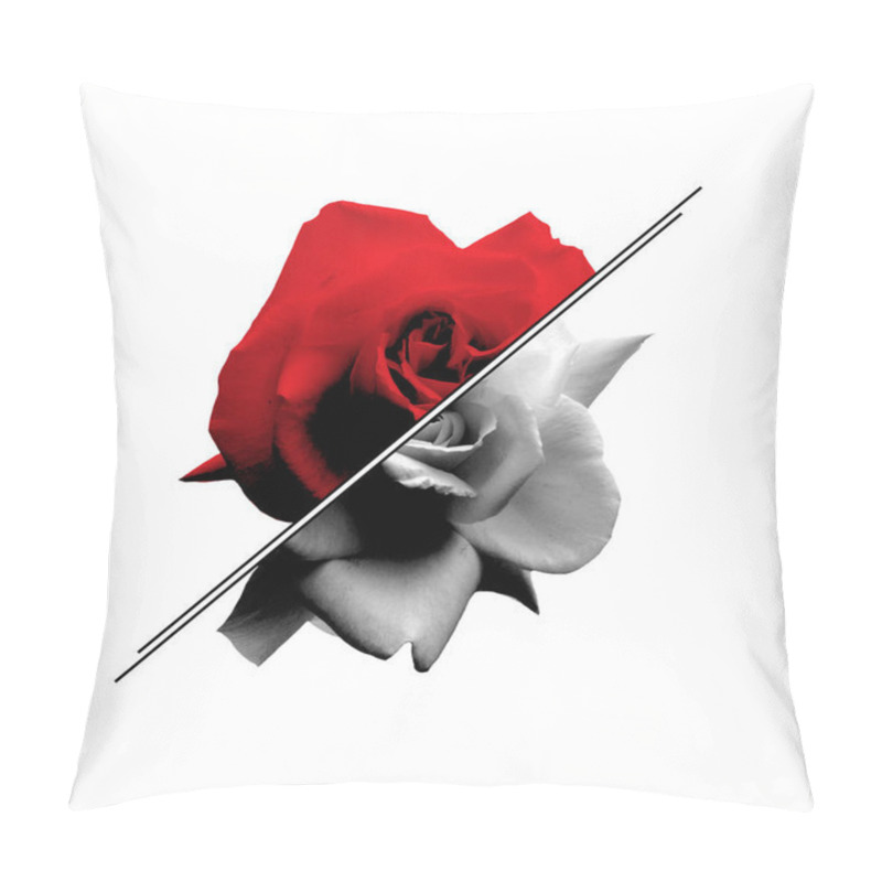 Personality  Sliced Red And White Rose Pillow Covers