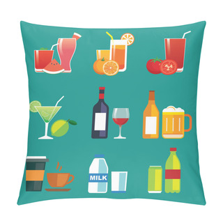 Personality  Drinks And Beverages Flat Design Icon Set Pillow Covers