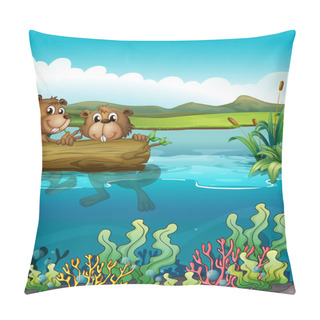 Personality  Two Beavers Playing In The Lake Pillow Covers