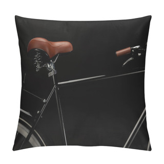 Personality  Close-up View Of Saddle And Handlebar Of Classic Bicycle Isolated On Black Pillow Covers