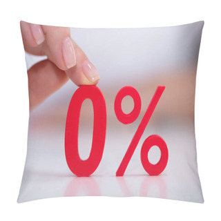 Personality  Close-up Of Woman Holding Red Zero Percentage Icon Over White Desk Pillow Covers