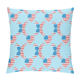 Personality  Seamless Background Pattern With Paper Cut Decorative Mustache And Hearts Made Of American National Flags On Blue  Pillow Covers