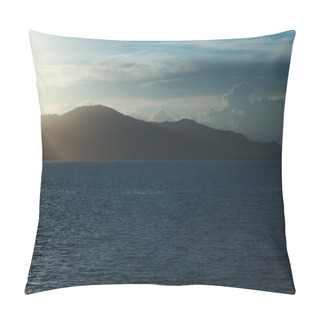 Personality  Beautiful Seascape With Hills Silhouette On Evening Pillow Covers