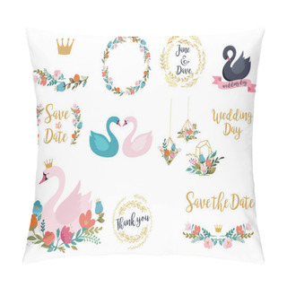 Personality  Wedding And Birthday Set With Swan Illustrations, Lettering, Flowers And Elements Pillow Covers
